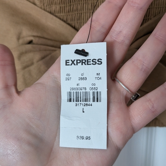 NWT Express Linen Tie-Front Smocked Back Cropped Bandeau Tube Top in Tan Size L - Picture 6 of 7